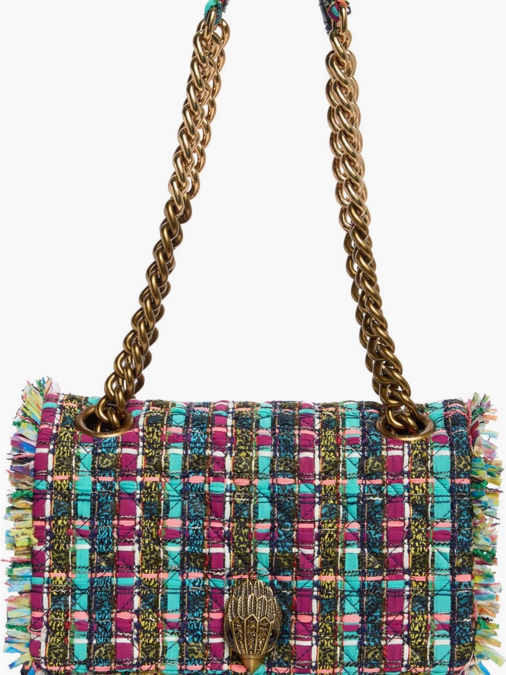 Multicolor Tweed Shoulder Bag with Gold Chain